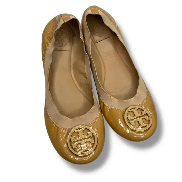 Tory Burch Tan Caroline Nude Ballet Leather Flats 8 - Picture 3 of 9